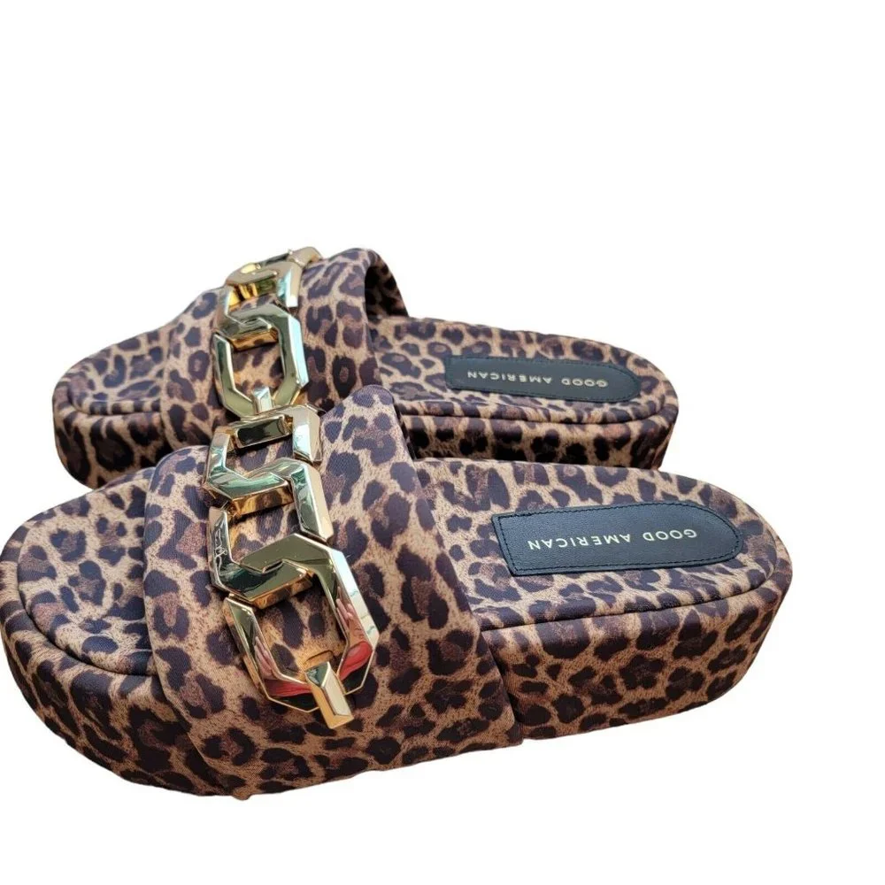 Good American Leopard Chain Platform Slide Sandal Size 7 nwob